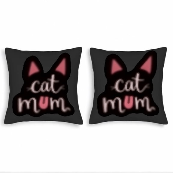 Set of 2 18x18in Throw Pillow Covers - Cute Cat Face Design with ' Cat Mum ' Text Perfect for Couch Bed or Car Decor