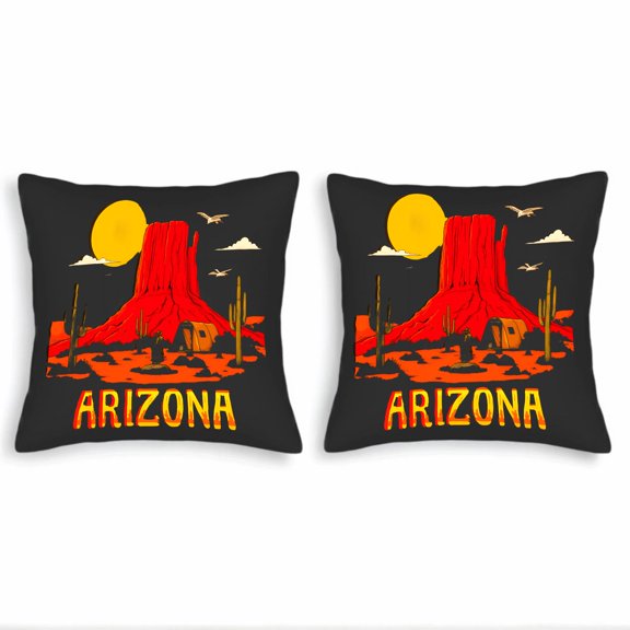 Set of 2 18x18in Throw Pillow Covers - Desert Scene with Red Rock Butte Cacti and Moon Design for Couch Bed or Car Decor