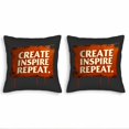thumbnail image 1 of Set of 2 18x18in Throw Pillow Covers - Distressed Weathered Design with " CREATE INSPIRE REPEAT " in Bold White on Dark Background, 1 of 8