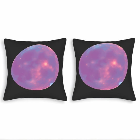 Set of 2 18x18in Throw Pillow Covers - Dreamy Cosmic Moon Design in Purple & Pink on Black Background for Couch Bed Car