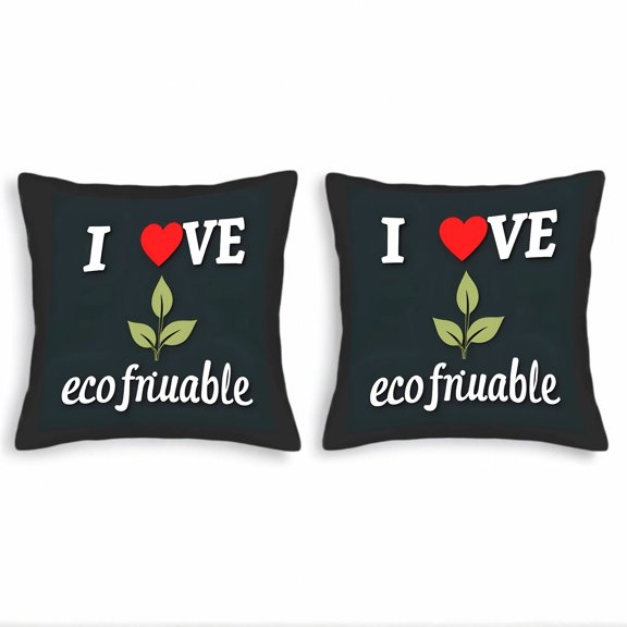 Set of 2 18x18in Throw Pillow Covers - Eco - Friendly Design with " I ❤️ " and Leaf Motif Perfect for Couch Bed or Car Decor