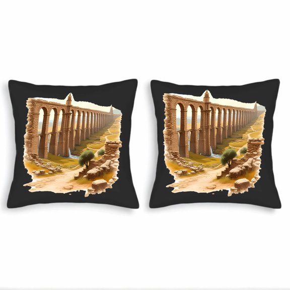 Set of 2 18x18in Throw Pillow Covers - Elegant Arched Design Perfect for Couch Bed or Car - Green Valley Theme
