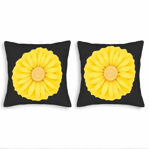 Set of 2 18x18in Throw Pillow Covers - Elegant Black Background with Vibrant Yellow Flower Design Perfect for Couch Bed or Car