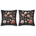 thumbnail image 1 of Set of 2 18x18in Throw Pillow Covers - Elegant Black Floral Design with Pink & Peach Roses Perfect for Couch Bed or Car Decor, 1 of 8
