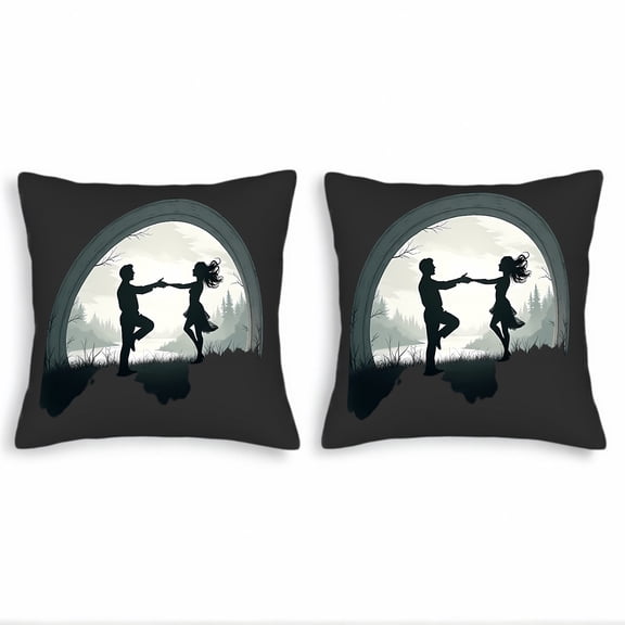 Set of 2 18x18in Throw Pillow Covers - Elegant Silhouette Dance Design for Couch Bed Car - Serene Romantic Atmosphere