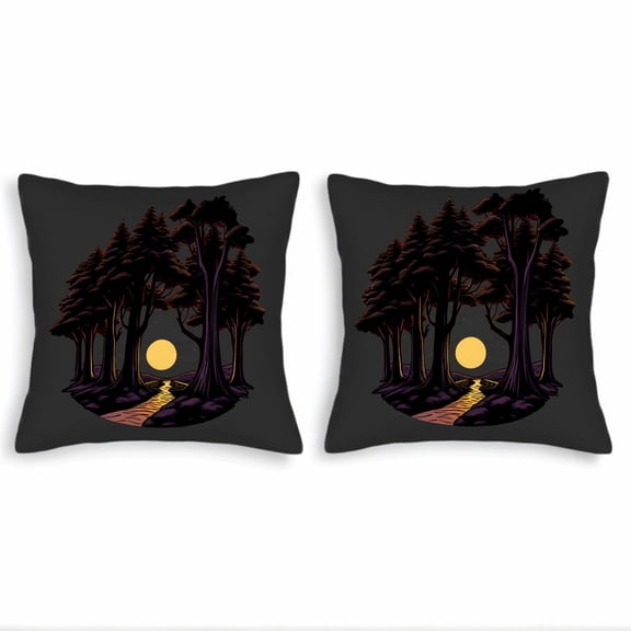 Set of 2 18x18in Throw Pillow Covers - Forest Scene Design with Tall Trees & Winding Path Perfect for Couch Bed or Car Decor