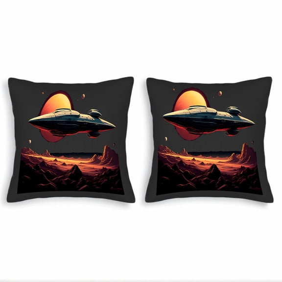Set of 2 18x18in Throw Pillow Covers - Futuristic Spacecraft Design Perfect for Couch Bed or Car - Vibrant Colors & Sleek Style