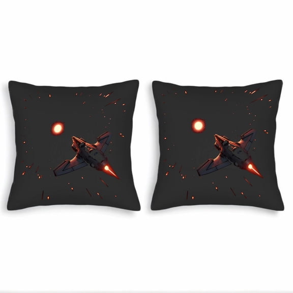 Set of 2 18x18in Throw Pillow Covers - Futuristic Spacecraft Design with Bright Flames & Celestial Background for Couch Bed Car