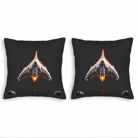 Set of 2 18x18in Throw Pillow Covers - Futuristic Spacecraft Design with Glowing Orange Accents Perfect for Couch Bed or Car