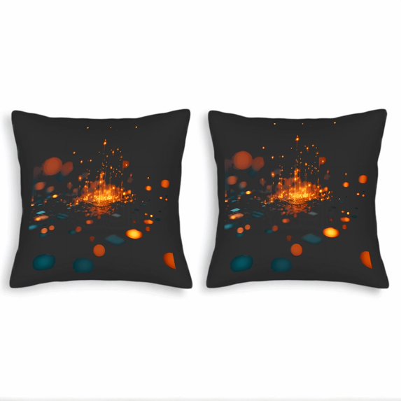 Set of 2 18x18in Throw Pillow Covers - Modern Abstract Design with Glowing Orange & Blue Dots on Dark Background Perfect for Couch & Bed