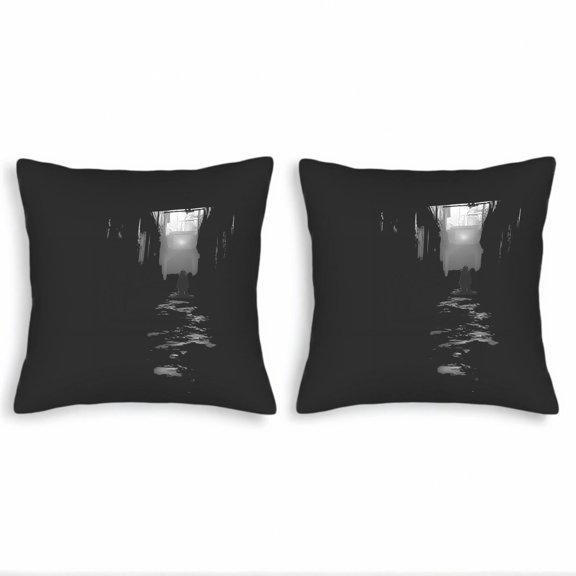 Set of 2 18x18in Throw Pillow Covers - Monochromatic Corridor Design Dark & Mysterious Atmosphere Perfect for Couch Bed Car
