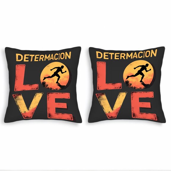 Set of 2 18x18in Throw Pillow Covers - Motivational " DETERMINATION LOVE " Design with Running Silhouette Perfect for Couch Bed Car