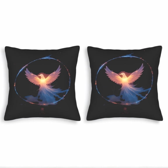 Set of 2 18x18in Throw Pillow Covers - Mystical Phoenix Design with Glowing on Dark Background Perfect for Couch Bed or Car