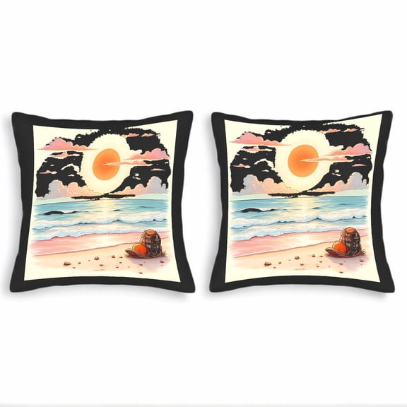 Set of 2 18x18in Throw Pillow Covers - Serene Beach Sunset Design with Warm Orange and Pink Hues Perfect for Couch Bed or Car