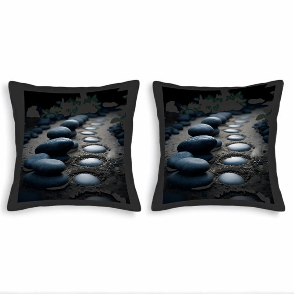 Set of 2 18x18in Throw Pillow Covers - Serene Dark Blue Stone Pattern on Sandy Background Perfect for Couch Bed or Car Decor
