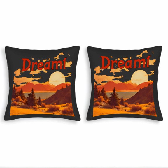 Set of 2 18x18in Throw Pillow Covers - Serene Landscape Design with Sunset Over Mountains Perfect for Couch Bed or Car