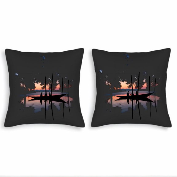 Set of 2 18x18in Throw Pillow Covers - Serene Sunset Scene Design with Vibrant Hues Perfect for Couch Bed or Car Decor
