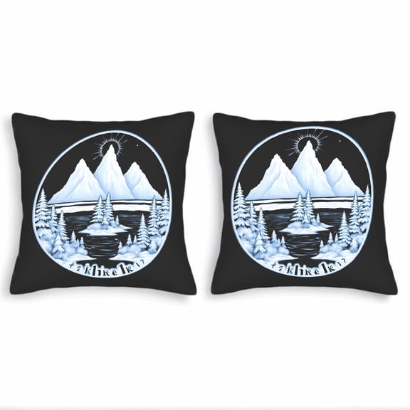 Set of 2 18x18in Throw Pillow Covers - Serene Winter Landscape Design with Snowy Mountains Pine Trees and Reflective Water