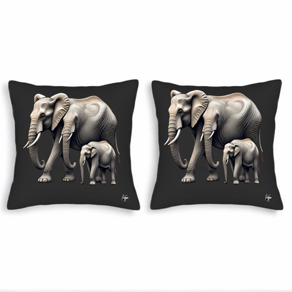 Set of 2 18x18in Throw Pillow Covers - Stylish Elephants Design Textured Patterns for Couch Bed Car Decor