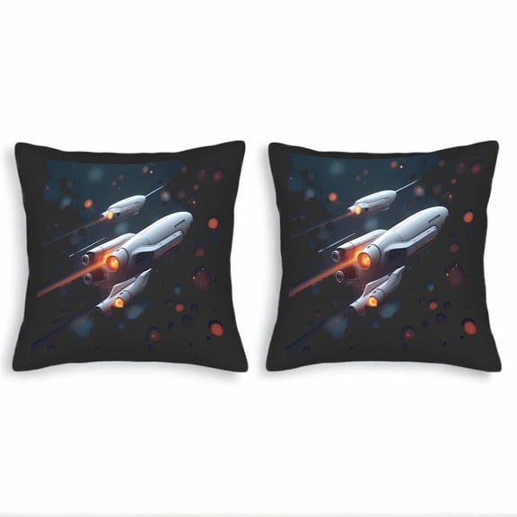 Set of 2 18x18in Throw Pillow Covers - Stylish Futuristic Spacecraft Design with Bright Flames Perfect for Couch Bed or Car Decor