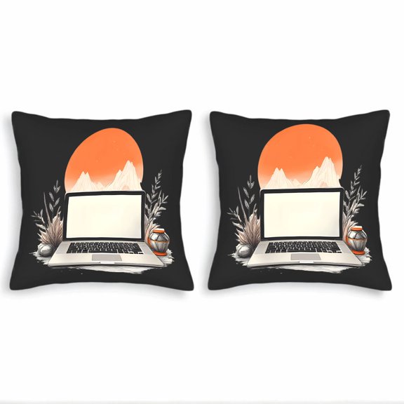 Set of 2 18x18in Throw Pillow Covers - Stylish Mountain Sunset Design with Vibrant Colors Perfect for Couch Bed or Car Decor
