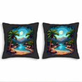 thumbnail image 1 of Set of 2 18x18in Throw Pillow Covers - Tropical Landscape Design with Moonlit Palm Trees Perfect for Couch Bed or Car Decor, 1 of 8