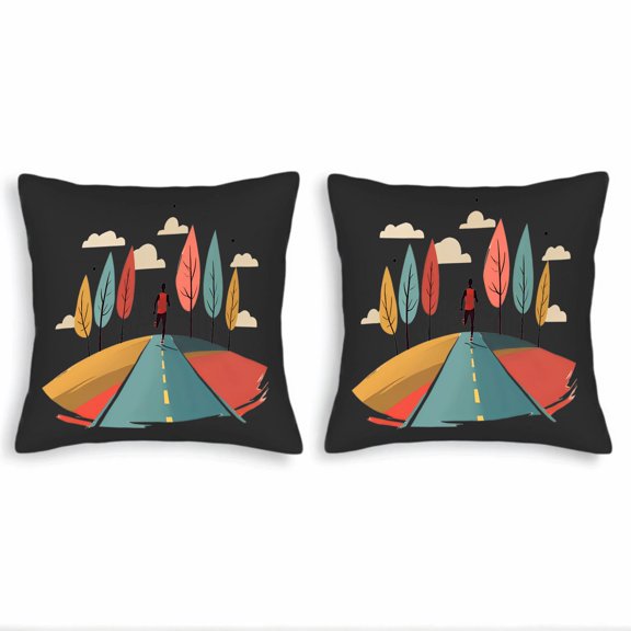 Set of 2 18x18in Throw Pillow Covers - Vibrant Autumn Landscape Design with Winding Road and Colorful Trees Perfect for Couch Bed Car