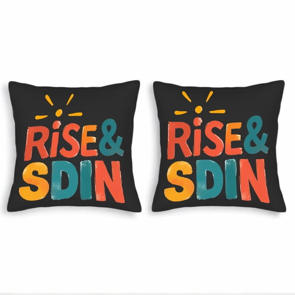 Set of 2 18x18in Throw Pillow Covers - Vibrant " RISE & SHINE " Design with Sun Symbol Perfect for Couch Bed or Car Decor