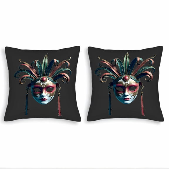 Set of 2 18x18in Throw Pillow Covers - Vibrant Venetian Mask Design with Intricate Patterns Perfect for Couch Bed or Car Decor