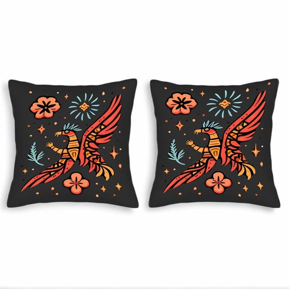 Set of 2 18x18in Throw Pillow Covers - Whimsical Phoenix Design with Vibrant Colors & Intricate Patterns for Couch Bed Car Decor
