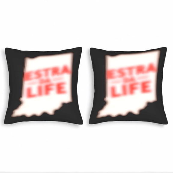 Set of 2 18x18in Throw Pillow Covers featuring a stylish black design with a blurred Indiana outline and bold red ' ESTRA LIFE ' text