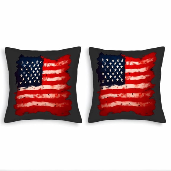 Set of 2 18x18in Throw Pillow Covers with Artistic American Flag Design - Red & White Stripes Blue Field Perfect for Couch Bed Car