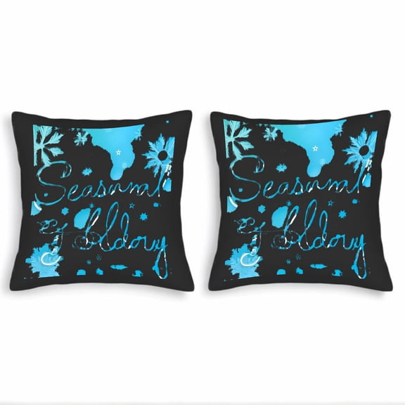 Set of 2 18x18in Throw Pillow Covers with Black Background Blue & White Floral Star and Abstract Design - Perfect for Couch Bed Car