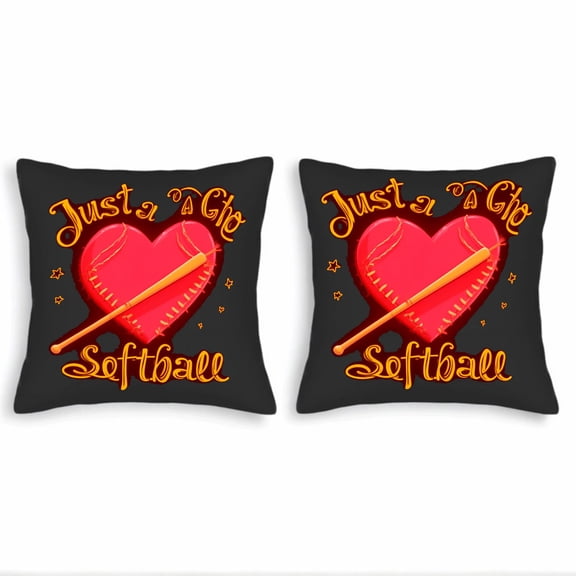 Set of 2 18x18in Throw Pillow Covers with Black Background Red Heart & Baseball Bat Design Yellow Cursive Text & Stars Perfect for Couch & Bed