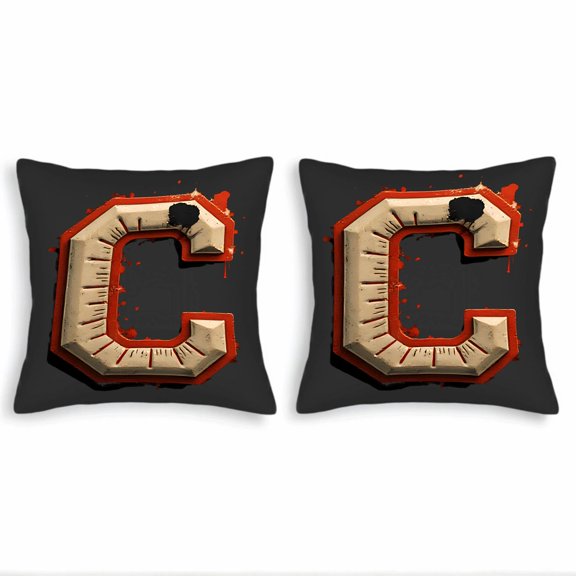 Set of 2 18x18in Throw Pillow Covers with Bold Distressed Letter ' C ' Design Rugged Textured Style for Couch Bed or Car