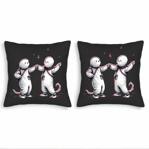 Set of 2 18x18in Throw Pillow Covers with Cartoon Astronauts in White and Red Perfect for Couch Bed or Car - Fun and Unique Design