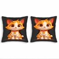 thumbnail image 1 of Set of 2 18x18in Throw Pillow Covers with Cartoon Cat Design - Vibrant Orange & White Stripes Perfect for Couch Bed or Car, 1 of 8