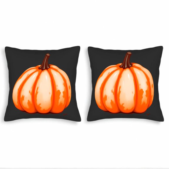 Set of 2 18x18in Throw Pillow Covers with Cartoon Pumpkin Design on Black Background - Perfect for Fall Decor on Couch Bed or Car