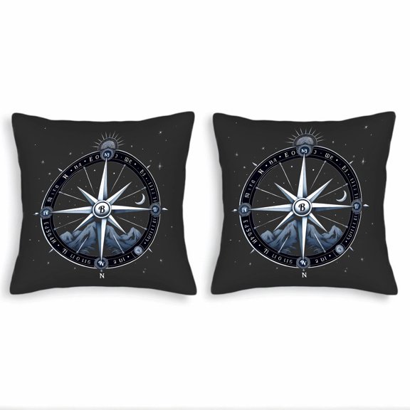 Set of 2 18x18in Throw Pillow Covers with Celestial Compass Design Featuring Star Mountain Range - Perfect for Couch Bed Car
