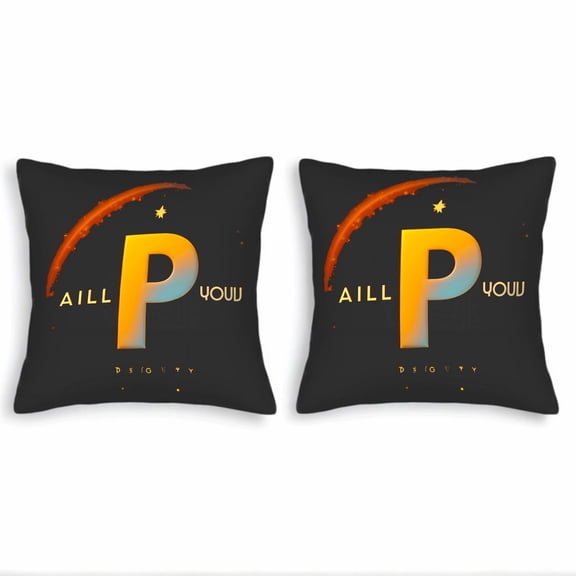Set of 2 18x18in Throw Pillow Covers with Cosmic Design: Large Gradient ' P ' Fiery Star Accents for Couch Bed Car