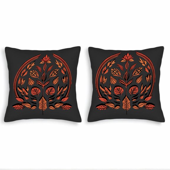 Set of 2 18x18in Throw Pillow Covers with Elegant Symmetrical Floral Design in Orange and Red Perfect for Couch Bed or Car