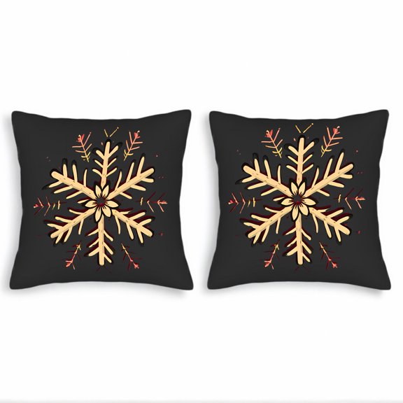 Set of 2 18x18in Throw Pillow Covers with Festive Beige Snowflake Design Black Outlines and Colorful Accents for Couch Bed Car