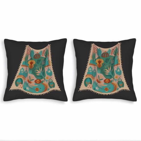 Set of 2 18x18in Throw Pillow Covers with Intricate Teal Orange and Brown Nature-Inspired Design for Couch Bed or Car