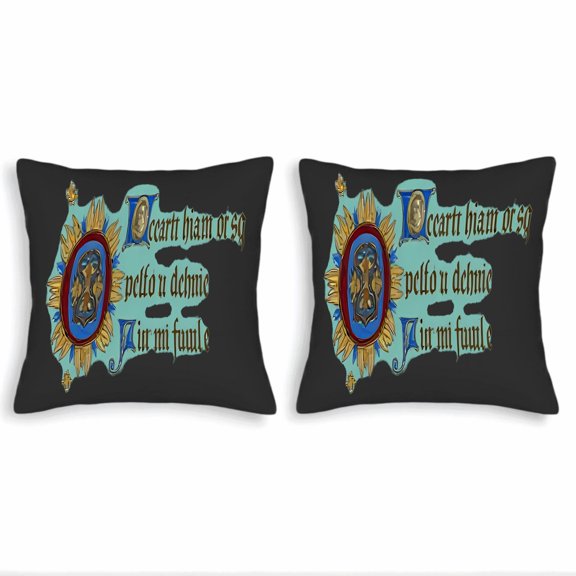 Set of 2 18x18in Throw Pillow Covers with Medieval Emblem Design Teal Map Background Gothic Script - Perfect for Couch Bed Car