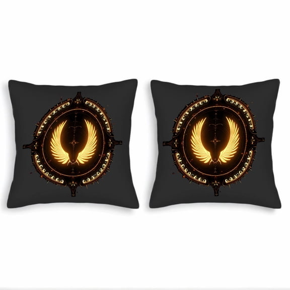 Set of 2 18x18in Throw Pillow Covers with Mystical Golden Phoenix Design on Dark Background Perfect for Couch Bed or Car