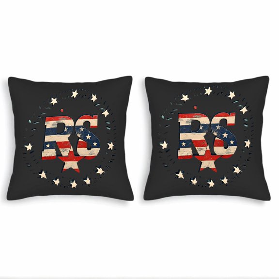 Set of 2 18x18in Throw Pillow Covers with Patriotic Red White and Blue ' R ' Design and Star Accents for Couch Bed or Car