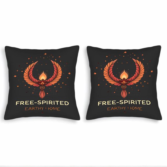Set of 2 18x18in Throw Pillow Covers with Phoenix Design Dark Background Stars and ' FREE - SPIRITED ' Text - Perfect for Couch Bed Car