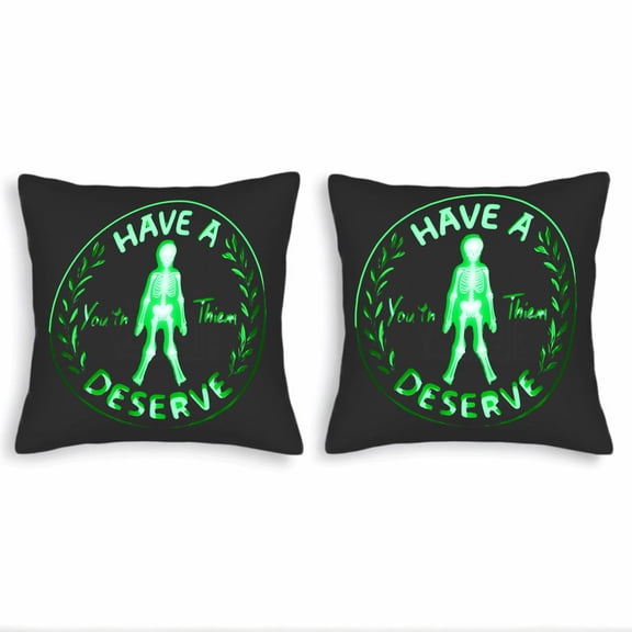 Set of 2 18x18in Throw Pillow Covers with Playful Skeleton Design Neon Green Aesthetic Perfect for Couch Bed or Car Decor