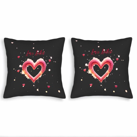 Set of 2 18x18in Throw Pillow Covers with Romantic Heart Design Pink & Red Textured Candy Hearts on Black Background Perfect for Couch Bed Car