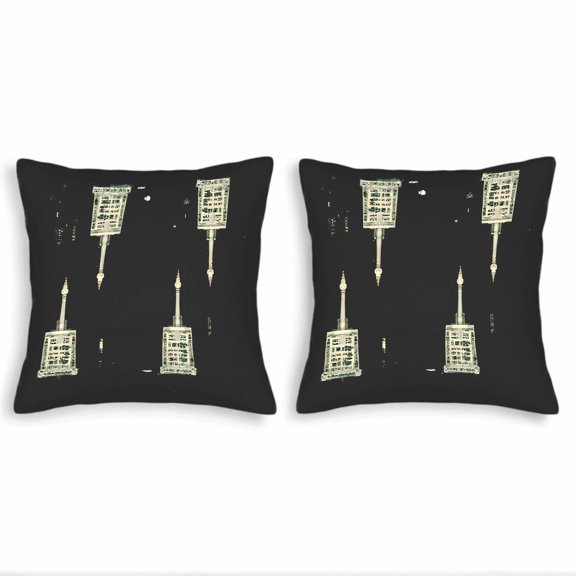 Set of 2 18x18in Throw Pillow Covers with Symmetrical Skyscraper Design on Black Background - Perfect for Couch Bed or Car Decor